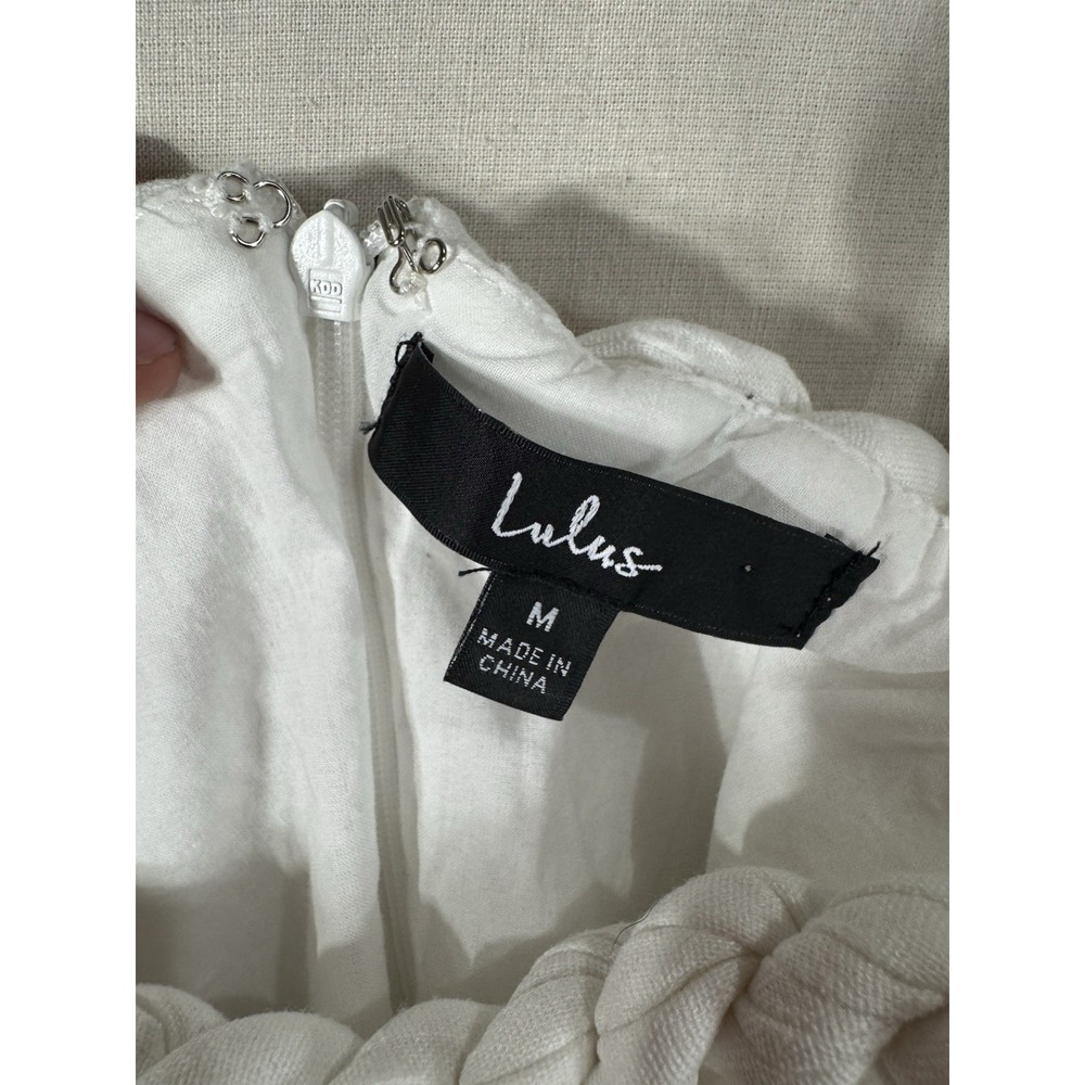 Lulus White Braided Trim Mini Dress Women's Medium Linen Blend Coastal Boho - Picture 7 of 8